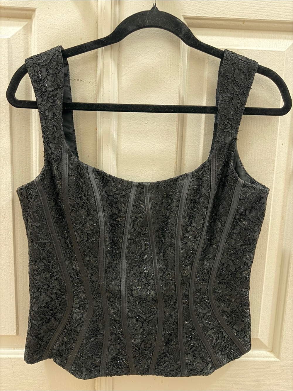 Badgley Mischka 100% Silk Black Lace Bustier Corset Top- Vintage- Size 6